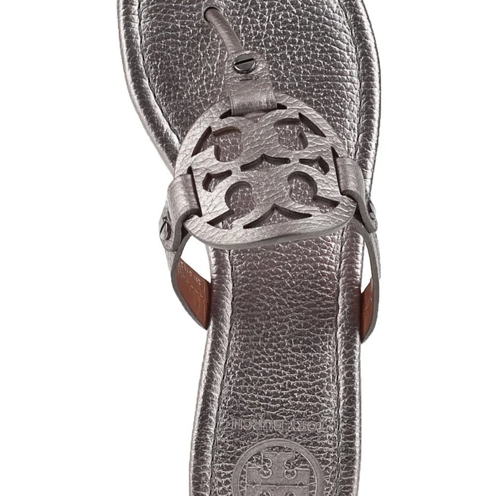 Tory Burch Miller Flip Flop - Leather Pewter Silver